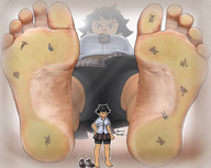 drawing crush feet black_hair color clothed barefoot skirt soles angry low_angle street_fighter foot_crush unaware tie looking_down under_foot point_of_view steam makoto guqn steamy_feet