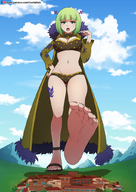 bikini drawing giantess crush feet giga color barefoot cleavage soles green_eyes green_hair foot_crush looking_down clouds outdoors sky under_foot fairy_tail tattoo choker nail_polish cape raised_foot semi_nude imminent_crush looking_at_tiny bare_legs brandish bare_midriff bare_thighs confettish-tdm