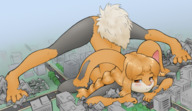 drawing giantess crush nude furry macro blushing tail city blonde color long_hair butt destruction bunny barefoot buildings topless high_angle smiling looking_up outdoors sky orange_eyes aerial_view sideboob braid looking_at_viewer long_ears bare_butt bare_back bare_legs raised_butt smirking bare_midriff alloyrabbit bare_thighs chrome bare_paws jacko-pose high_angel