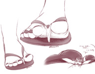 drawing giantess feet monochrome toes sweat bondage shrunken_man between_toes flip_flops nail_polish dialogue slippers sweaty_feet no_background rarayagts grayscale nude_tiny