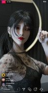 black_hair color long_hair clothed smiling hand shrunken_man lipstick screenshot earrings imminent_vore handled looking_at_tiny digital_render social_media explictharu naomi nude_tiny swwiftspoon
