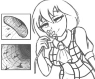 drawing micro comic monochrome color clothed touhou smiling short_hair unknown_artist unaware nose flower smelly source_needed kazami_yuuka nasal_vore nose_hairs grayscale no_backgorund
