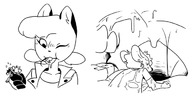 drawing vore furry anthro monochrome tongue clothed mouth saliva hand mawshot handled ink on_tongue no_background looking_at_tiny saliva_strands looking_at_tinies grayscale emmacat64