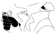 drawing vore monochrome clothed scared hand swallowed handled throat_bulge no_background grayscale emmacat64