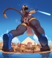 breasts drawing giantess furry macro tail anthro mega alien color butt robot ocean desert goddess low_angle egyptian paws looming sand mask android clouds looking_back sideboob semi_nude rear_view loincloth scepter discordthege skimpy_clothes bastet cosmonaut protogen outdoo rsky