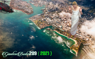 giantess giga city destruction clothed ocean buildings helicopter dress sandals looking_down clouds outdoors nail_polish aerial_view earrings looking_at_city giantessbuster209 looking_at_tinies
