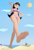 bikini breasts drawing giantess crush feet black_hair color long_hair swimsuit blue_eyes beach handheld barefoot ocean soles angry sun foot_crush hand cosmo looking_down sand clouds outdoors sky under_foot raised_foot headband semi_nude hands_on_hips hairband handled imminent_crush looking_at_tiny wanda thedaibijin bare_legs fairly_odd_parents bare_midriff heavy_eyeshadow bare_thighs trixie_tang large_breats timmy_turner francis superdimentio77
