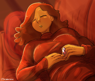 drawing gentle sleeping color clothed brunette lying_down hand indoors milf closed_eyes sofa hilda_(series) alfur johanna_(hilda) thedarkzircon