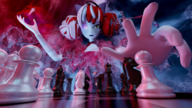 giantess white_hair color low_angle red_hair chess monster_girl point_of_view zombie heterochromia digital_render hololive warmdonkpocket zap zapper