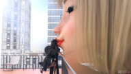giantess city mega blonde black_hair high_heels dress kissing lesbians balcony digital_render caroline_drivolt