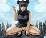 drawing giantess panties city mega black_hair color skirt buildings clouds crouching hair_buns daichi777 tsumi_umi_sushi ajia weisart
