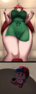 breasts giantess size_difference large_breasts clothed girlfriend shoes pants coffee thighs boyfriend cap charlydibu friday_night_funkin starbucks