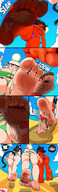 bikini crush feet comic black_hair blue_eyes beach barefoot red_eyes tiny low_angle max elf foot_crush demoness walking unaware shrunken_man cat_girl june sandy elf_girl smothering mspaintgts white_eyes mae mel stretchy