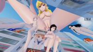 breasts nipples giantess nude pussy blonde black_hair giantesses digital_render smirking multipe_sizes