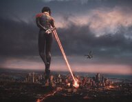 giantess collage giga city mega black_hair color destruction clothed rampage buildings superhero short_hair boots supergirl fire looking_down cruel clouds night looking_at_victims lasers dc_comics laser_eyes heat_vision ia-r-d sasha_calle evil_superhero