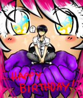 drawing giantess color clothed handheld gloves sitting shrunken_man birthday majoumegami