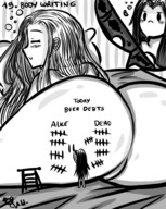 drawing giantess nude blushing butt drunk shrunken_woman beer down laying majoumegami score_keeping