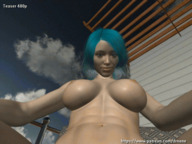 breasts nipples nude color futanari penis barefoot blue_hair topless short_hair mini_giantess underboob handjob blowjob animation shrunken_man testicles bare_legs bare_midriff dr-none bare_thighs
