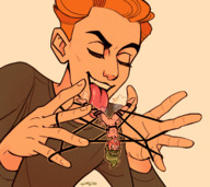blushing giant clothed red_hair bondage shrunken_woman cunilingus spittyart cats_cradle