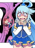 drawing giantess vore color skirt blue_hair shrunken internal_view worried_expression choking stuck_in_throat konosuba aqua_(konosuba) spittyart