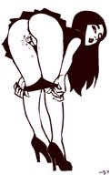 drawing giantess insertion black_hair licking high_heels slave shrunken entrapment trapped_against_pussy spittyart
