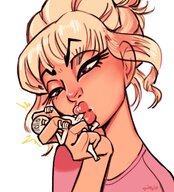 drawing giantess vore blonde handheld shrunken lips blowjob sucking spittyart