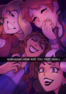 drawing giantess blonde color blue_eyes cleavage green_eyes brunette low_angle yellow_eyes shrunken red_hair humiliation laughing giantesses earrings meme multicolored_hair snapchat spittyart mansquishers out_of_frame