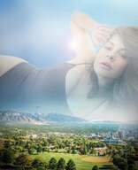 giantess collage landscape giga brunette lying_down mountains atmosphere