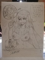 giantess nude long_hair ocean sketch boats monocrhome majoumegami