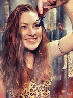 giantess collage city mega handheld smiling giganta red_hair superman cape leopard_print pinched dc_comics littlebee8705