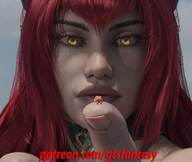 giantess horns goddess slave shrunken red_hair on_finger bowing digital_render gtsfantasy1