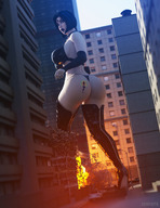 breasts giantess panties city mega alien large_breasts butt destruction clothed rampage bra high_heels buildings purple_hair raven teen_titans red_hair starfire short_hair boots thong explosion vehicles goth thighs outdoors looking_at_tiny digital_render dc_comics orange_skin pale_skin grey_skin skintight_clothing jgrf7