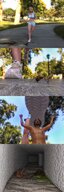 blonde comic exercise foot_crush unaware shrunken_man bug outdoors digital_render openhighhat nikkiscutefeet