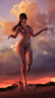 breasts giantess nude pussy giga size_difference city mega long_hair destruction barefoot rampage asian digital_render