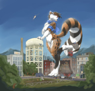 breasts giantess nude furry macro tail city destruction paws leaning scarf armageddon_the_dutchie scream genet