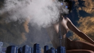 giantess nude city mega blue_eyes blue_hair christmas clouds snowing glowing_eyes digital_render dr-none