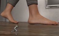 clothed barefoot unaware running shrunken_man digital_render up_close space_suit aaabbbzzz
