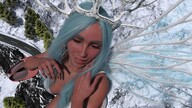 giantess feet wings barefoot blue_hair train crown mountains dark_skin anklets digital_render velocity-vektor fair