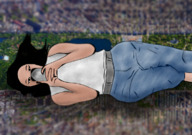 drawing giantess collage giga city mega black_hair color lying_down phone new_york_city central_park gts7red