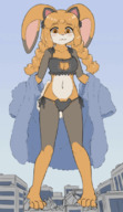 bikini giantess panties furry macro city bunny cleavage bra underwear paws cowgirl shorts looming sweater bunnysuit cleavage_window bare_midriff alloyrabbit chrome cat_bra virginkiller