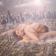 collage pussy city mega black_hair long_hair butt destruction barefoot legs oral_sex shaven multiple_woman