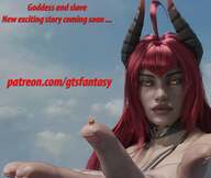 giantess horns goddess slave shrunken red_hair on_finger bowing digital_render gtsfantasy1