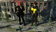breasts giantess city mega destruction clothed standing costume jumpsuit hulk black_widow digital_render leather_clothing marvel_comics the_wasp