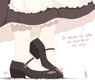 drawing gentle giantess color shoes stockings dress looming standing maid_uniform dialogue mary_janes sliding no_background cracked_floor lifting_foot ncmares yohomeboync yohomeboyraps raps out_of_frame