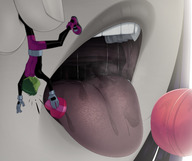 drawing color long_hair tongue teeth handheld purple_hair raven teen_titans green_hair uvula beast_boy mawshot shrunken_man open_mouth dangle lollipop fingers preview belt sunlight valentines_day green_skin pinched dc_comics grey_skin saliva_strands ravenravenraven out_of_frame