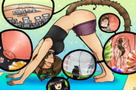 breasts drawing pussy giga city color planet multiple_sizes giantesses yoga cunilingus majoumegami