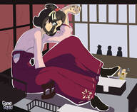 giantess outgrowing_building kimono background ace_attorney gamefreakdx cracks taketsuchi_auchi mikotoba_susato