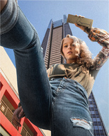 giantess collage city blonde color clothed buildings jeans mini_giantess outdoors point_of_view lagunalela