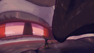 drawing micro furry wolf anthro dragon color barefoot red_eyes low_angle shrunken paws eye looming animation under_foot commission dialogue imminent_crush paw_pads scalie flick nommz hellhound loona dsc85 out_of_frame extreme_angle helluva_boss