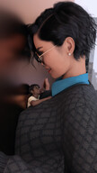 gentle black_hair clothed glasses breast_crush tontoblackadder shrunken_man sweater digital_render